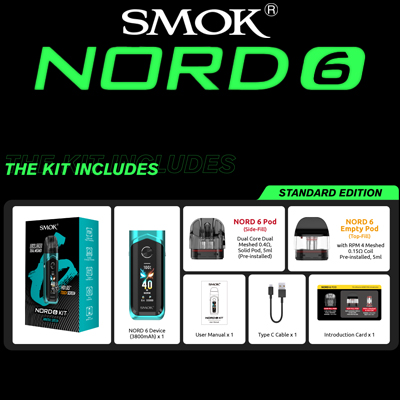 Smok Nord 6 Pod Kit Includes