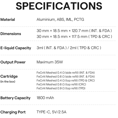 Uwell Caliburn G 4 Pro Pod Kit Specs