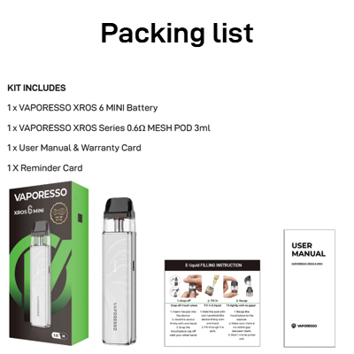 Vaporesso XROS 6 Mini Pod Kitpacking List